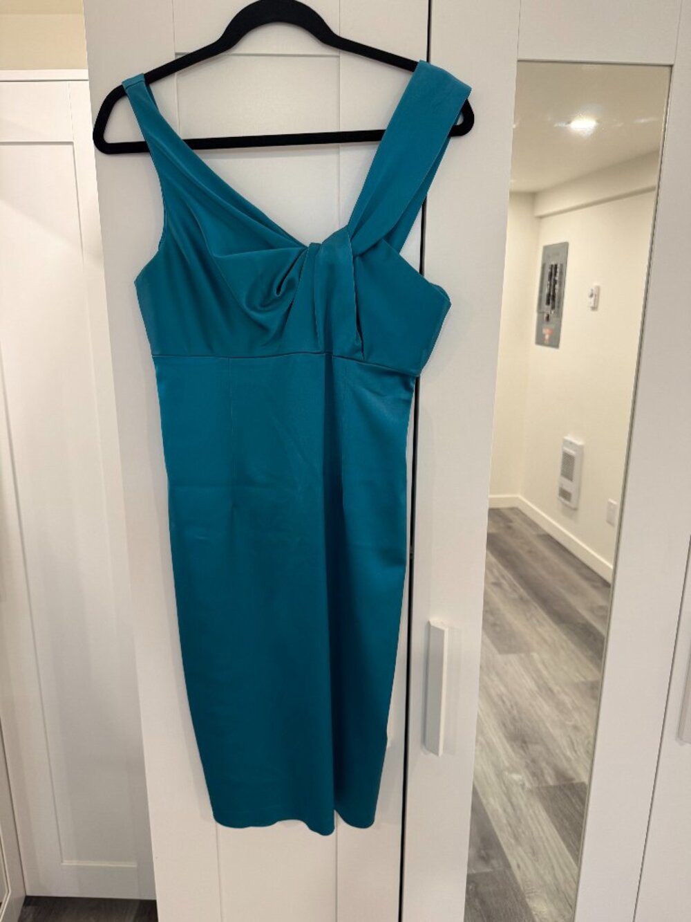 Gorgeous Dark Turquoise off Shoulder knee length dress (Size 8)